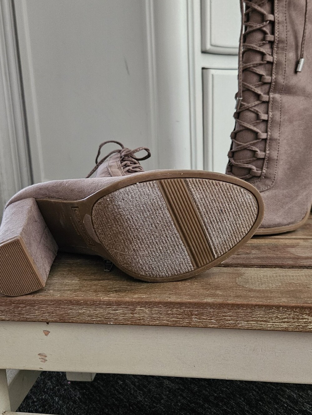 Carlos Lace-Up Suede Block Heel Boot in Taupe - Picture 5 of 5